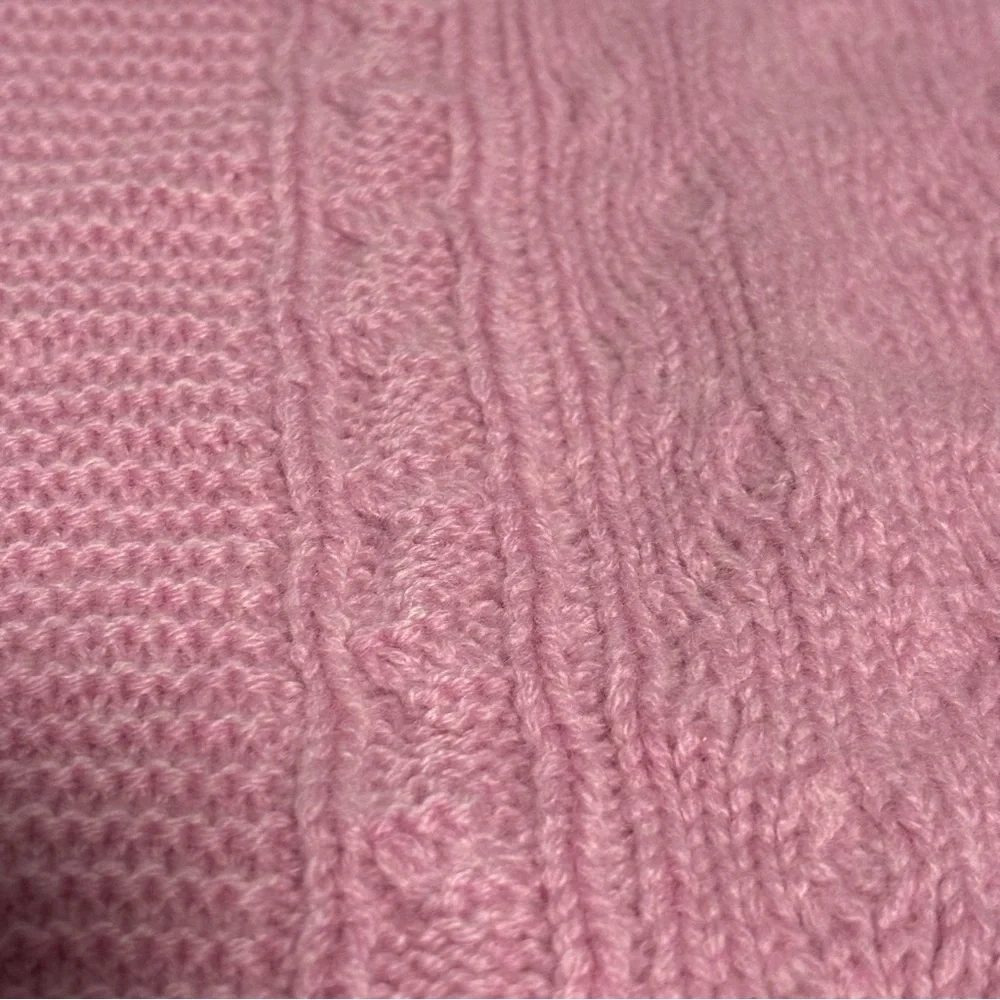 Mariele Waithe 100% CASHMERE fringed cable-knit scarf Cozy Pink Soft Girl 8X66 - Picture 11 of 13